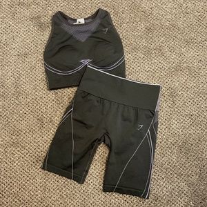 GYMSHARK APEX SEAMLESS SET: ONYX GREY/LAVENDER BLUE